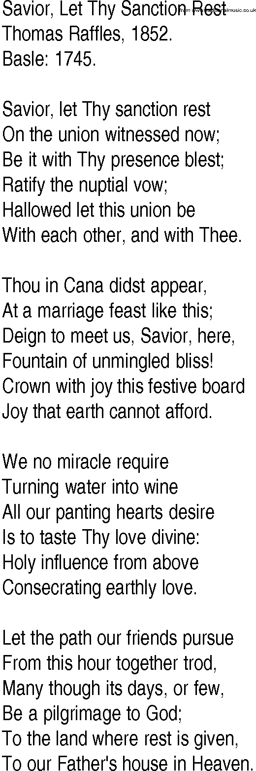 Hymn and Gospel Song: Savior, Let Thy Sanction Rest by Thomas Raffles lyrics
