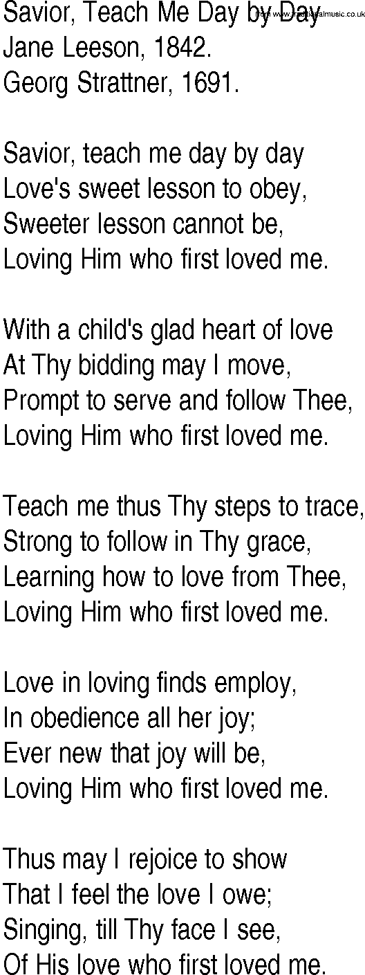 Hymn and Gospel Song: Savior, Teach Me Day by Day by Jane Leeson lyrics