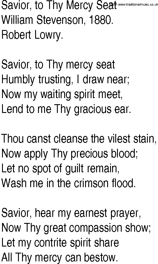 Hymn and Gospel Song: Savior, to Thy Mercy Seat by William Stevenson lyrics