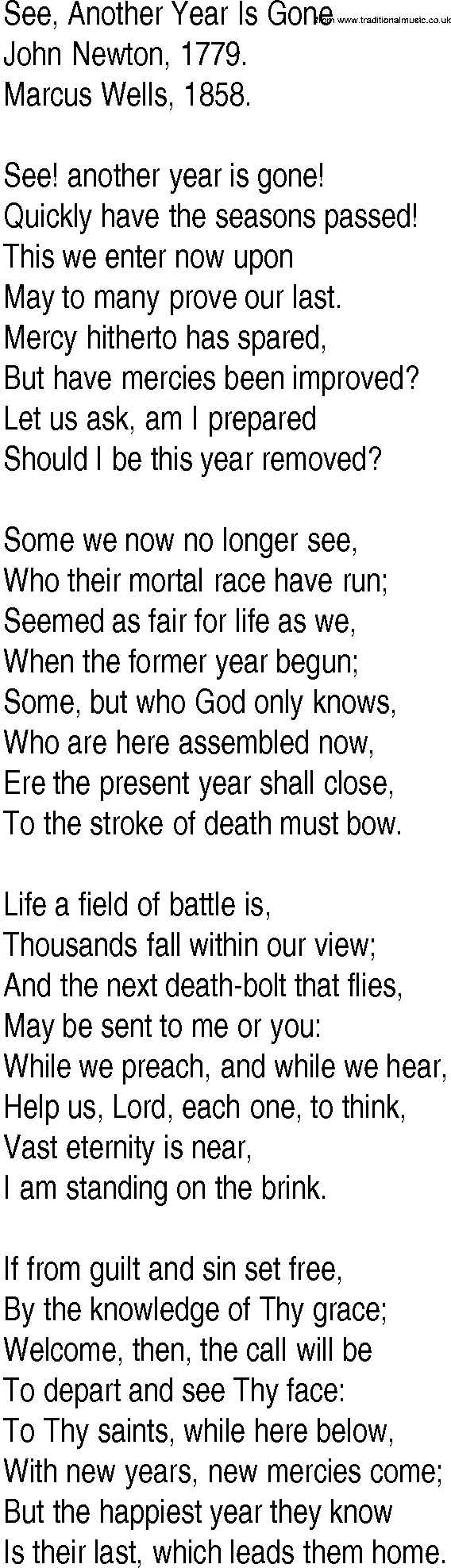 Hymn and Gospel Song: See, Another Year Is Gone by John Newton lyrics