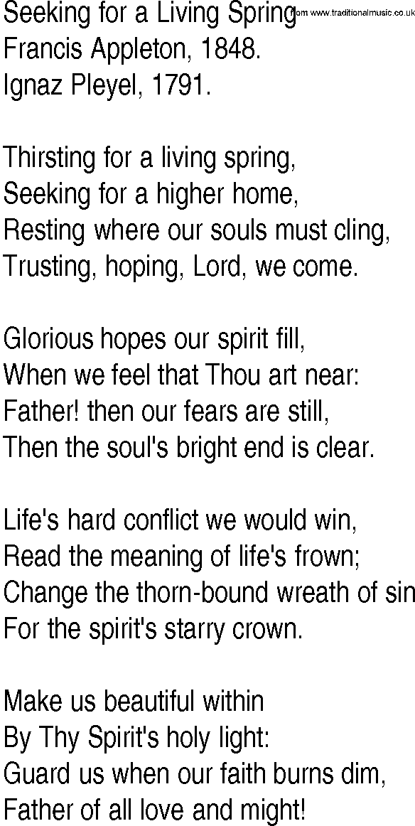 Hymn and Gospel Song: Seeking for a Living Spring by Francis Appleton lyrics