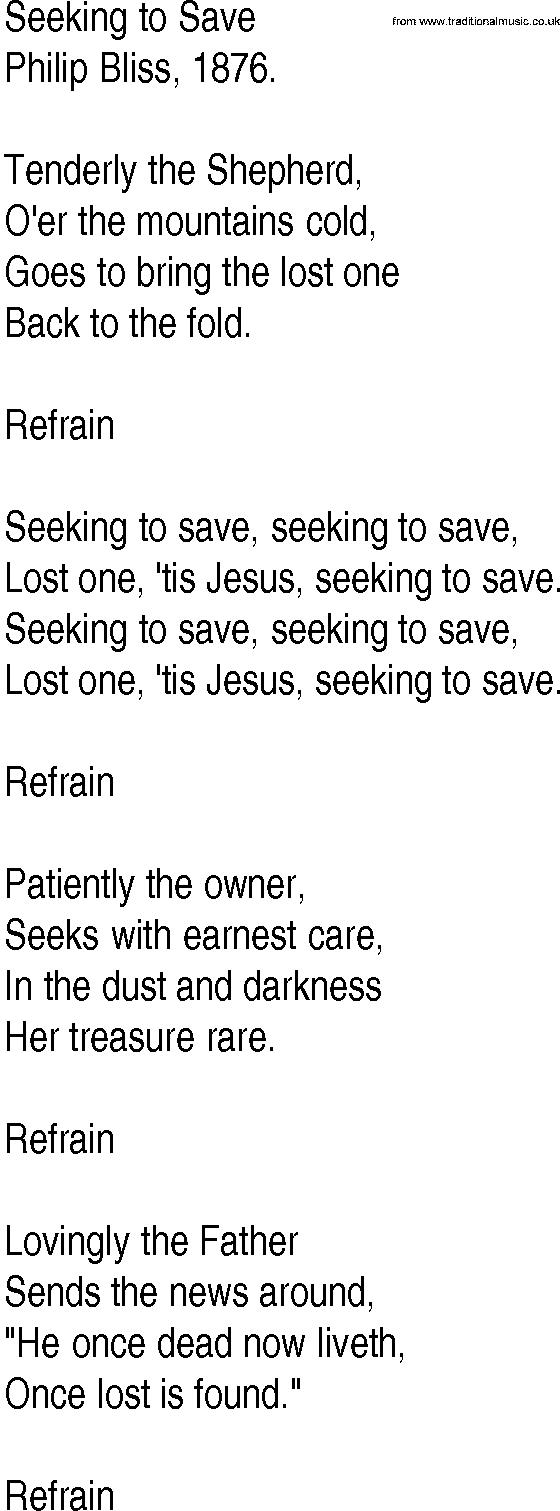 Hymn and Gospel Song: Seeking to Save by Philip Bliss lyrics
