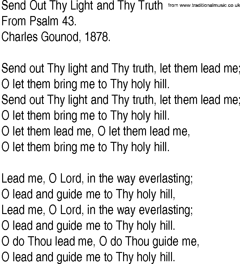Hymn and Gospel Song: Send Out Thy Light and Thy Truth by From Psalm lyrics