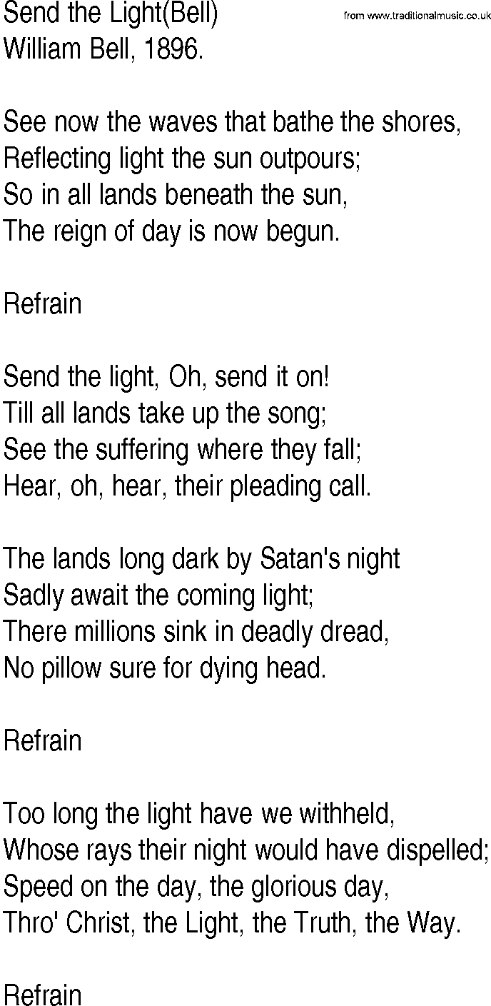 Hymn and Gospel Song: Send the Light(Bell) by William Bell lyrics