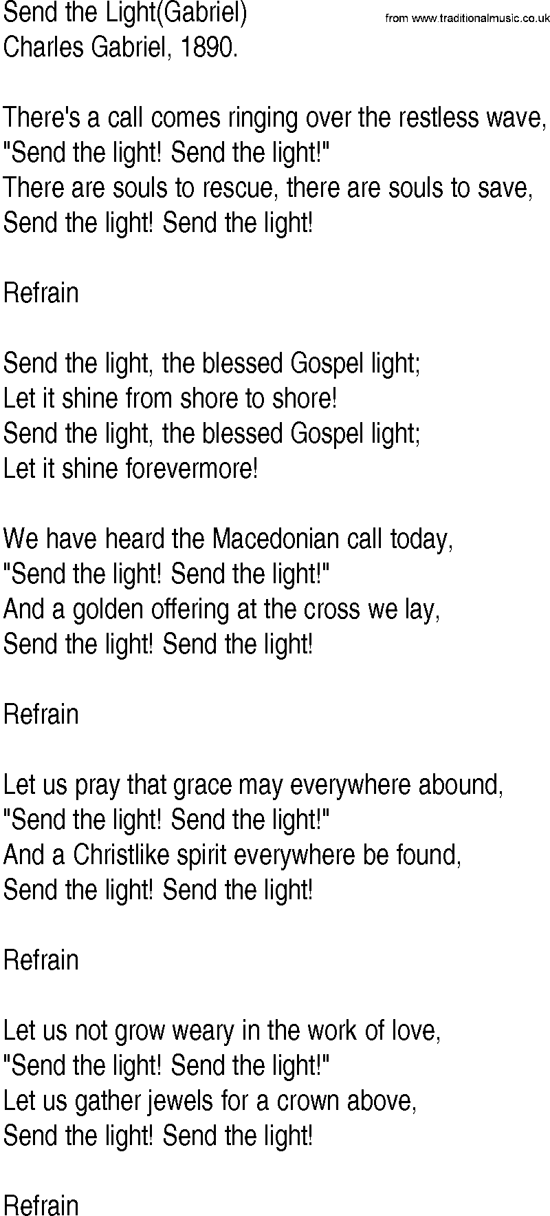 Hymn and Gospel Song: Send the Light(Gabriel) by Charles Gabriel lyrics