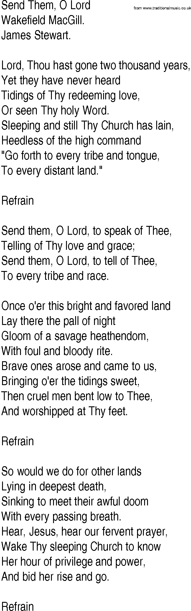 Hymn and Gospel Song: Send Them, O Lord by Wakefield MacGill lyrics