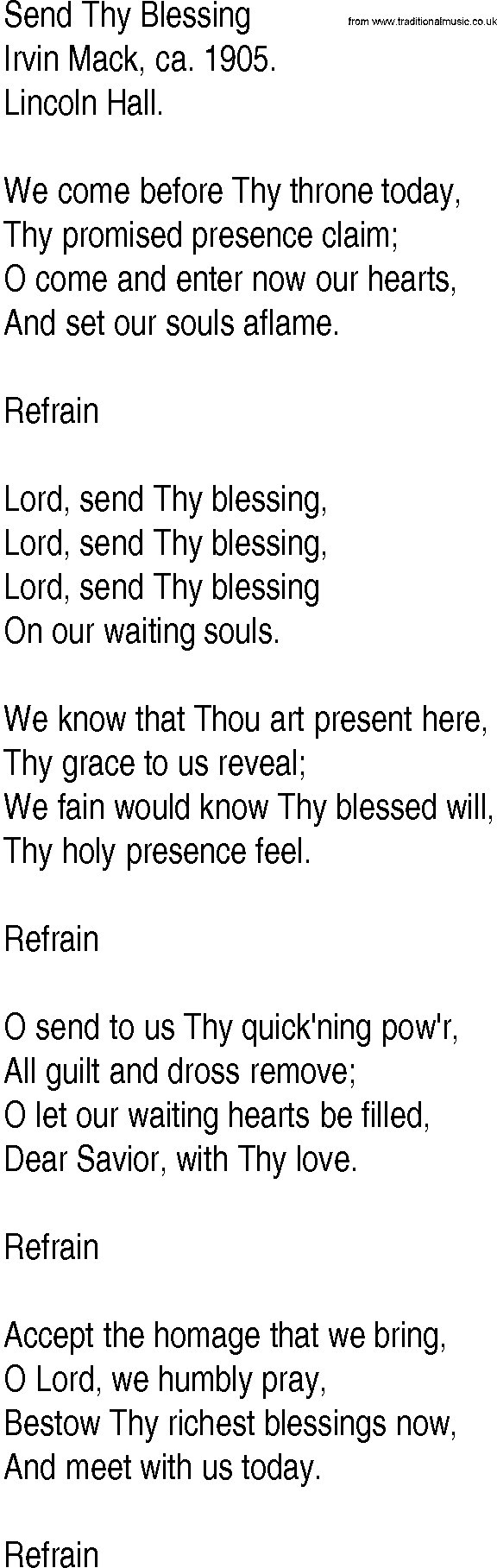 Hymn and Gospel Song: Send Thy Blessing by Irvin Mack ca lyrics