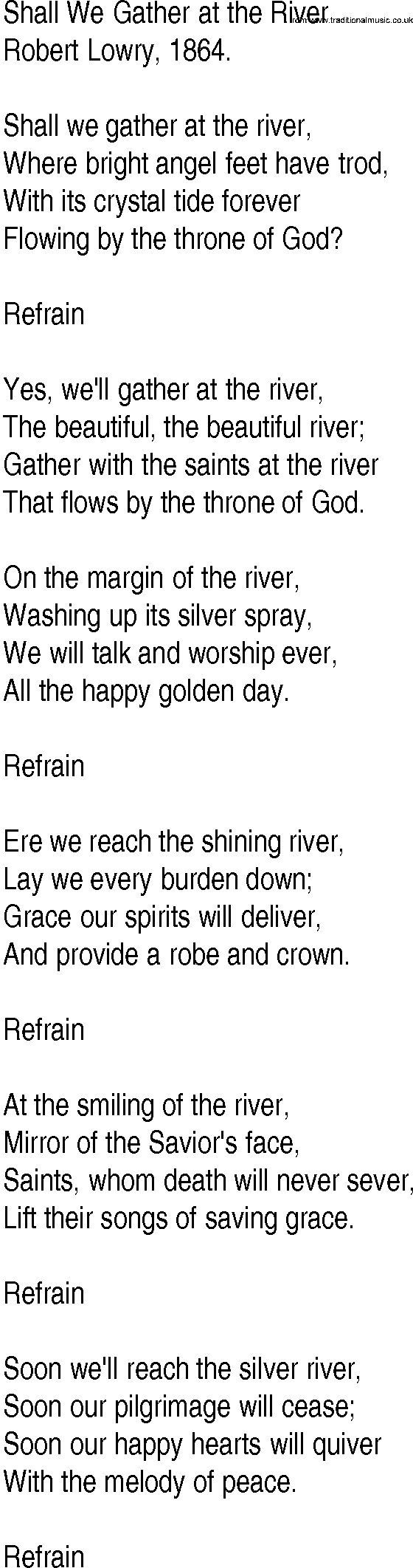 Hymn and Gospel Song: Shall We Gather at the River by Robert Lowry lyrics