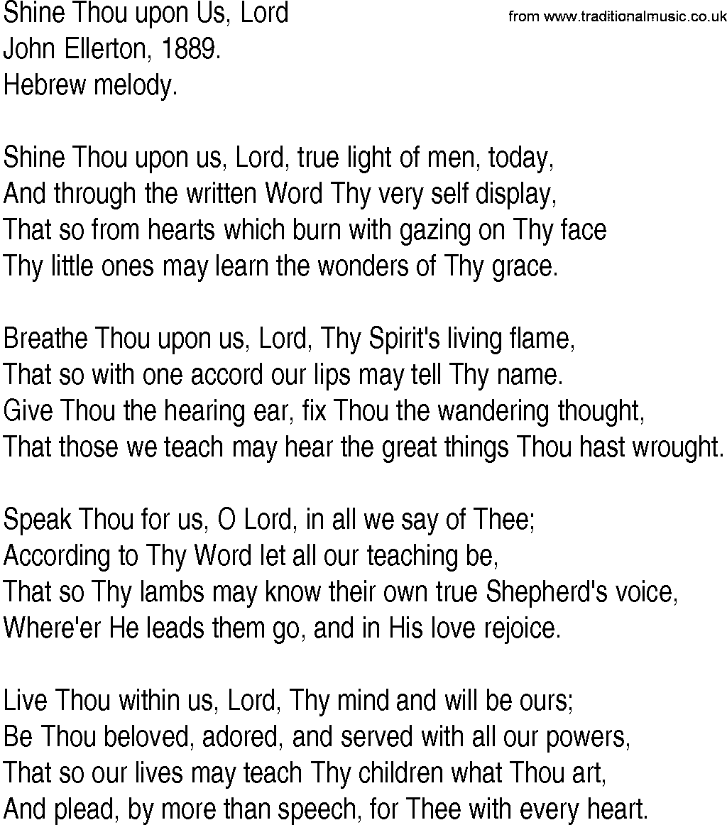 Hymn and Gospel Song: Shine Thou upon Us, Lord by John Ellerton lyrics