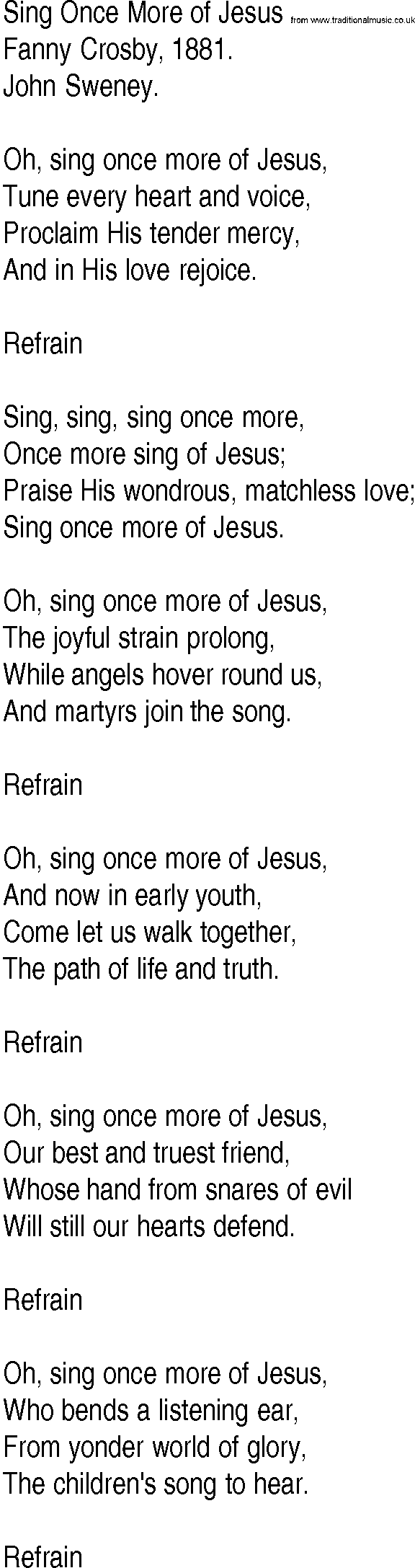 Hymn and Gospel Song: Sing Once More of Jesus by Fanny Crosby lyrics
