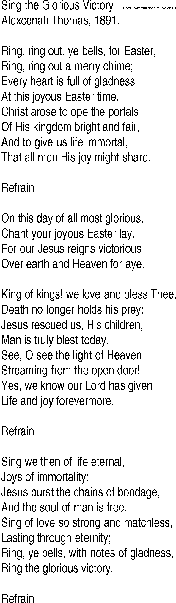 Hymn and Gospel Song: Sing the Glorious Victory by Alexcenah Thomas lyrics