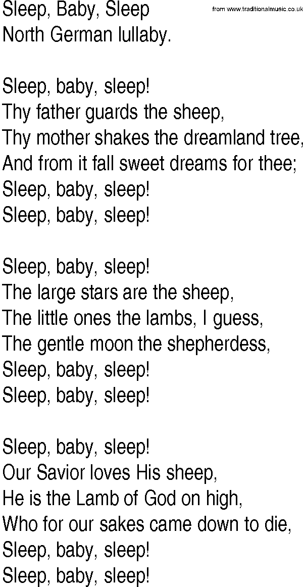 Hymn and Gospel Song: Sleep, Baby, Sleep by North German lullaby lyrics