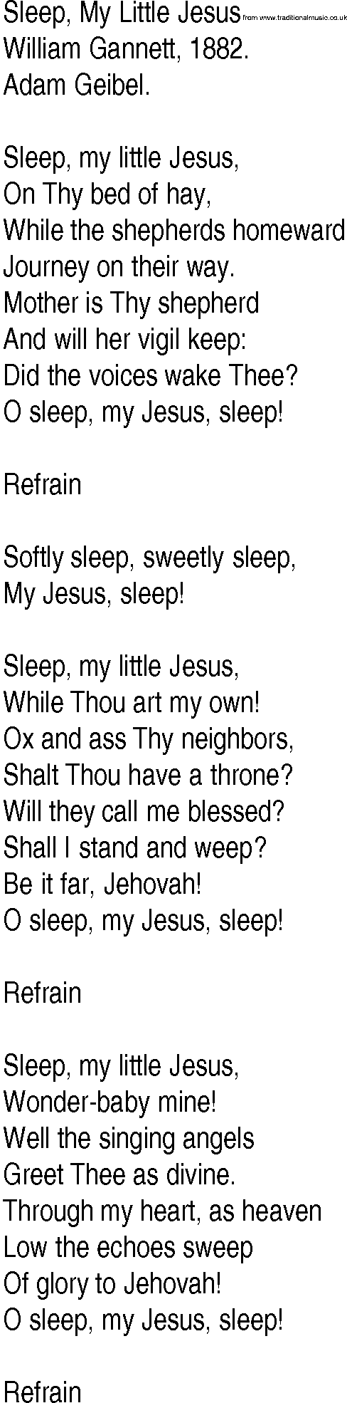Hymn and Gospel Song: Sleep, My Little Jesus by William Gannett lyrics