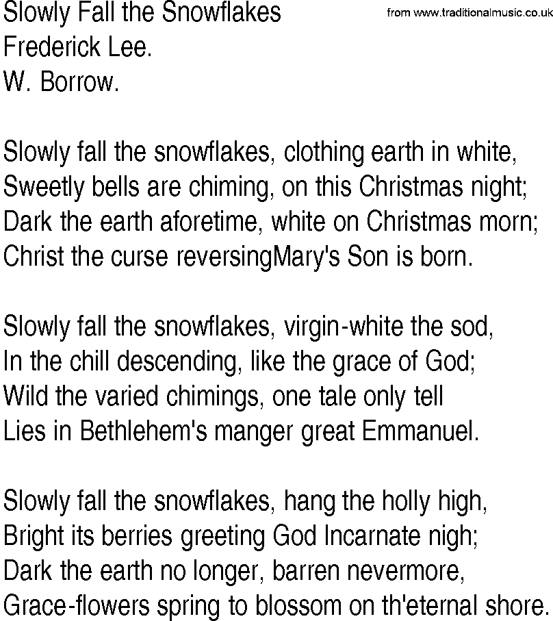 Hymn and Gospel Song: Slowly Fall the Snowflakes by Frederick Lee lyrics