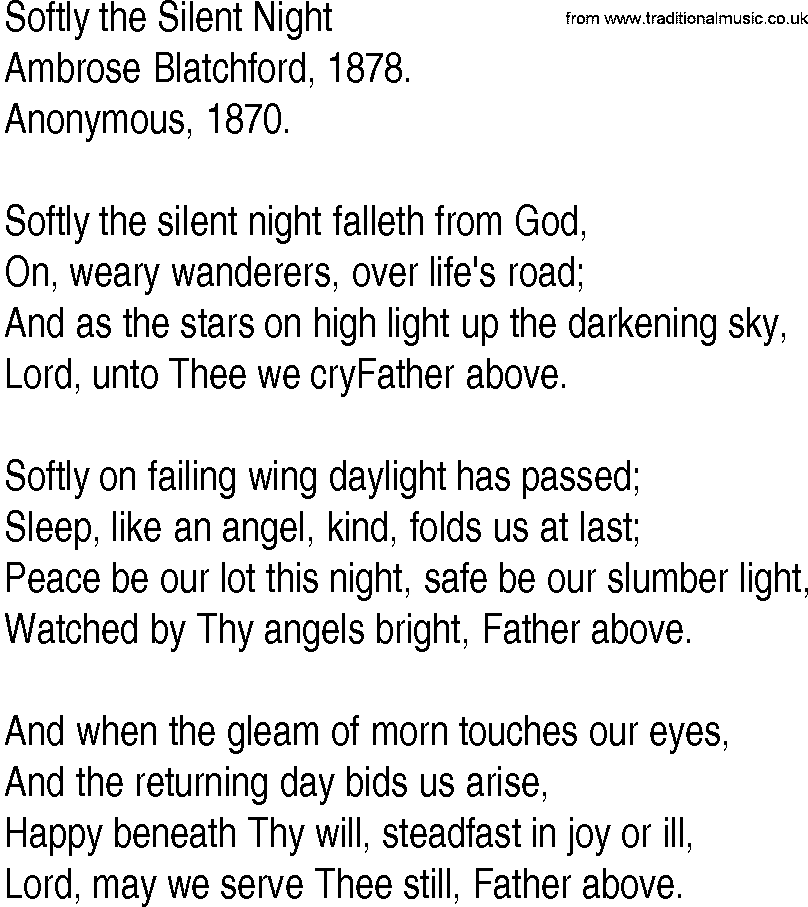 Hymn and Gospel Song: Softly the Silent Night by Ambrose Blatchford lyrics
