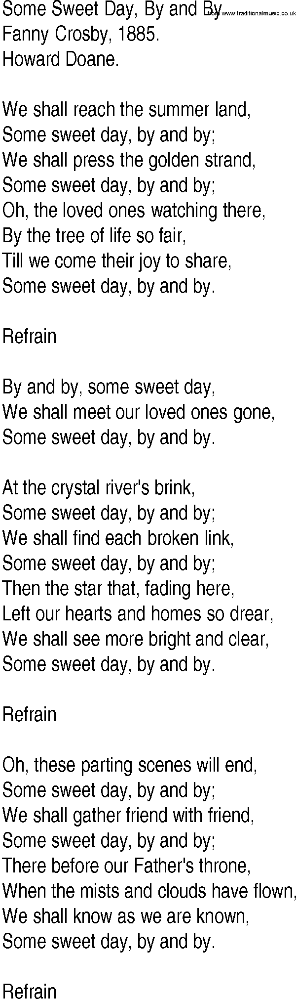 Hymn and Gospel Song: Some Sweet Day, By and By by Fanny Crosby lyrics