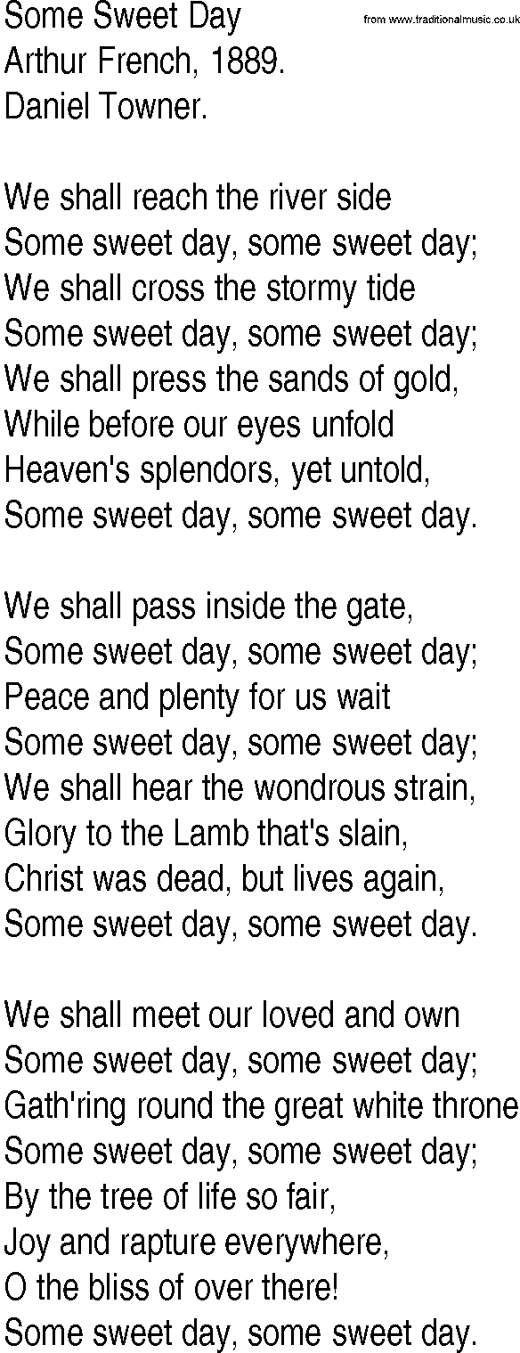 Hymn and Gospel Song: Some Sweet Day by Arthur French lyrics