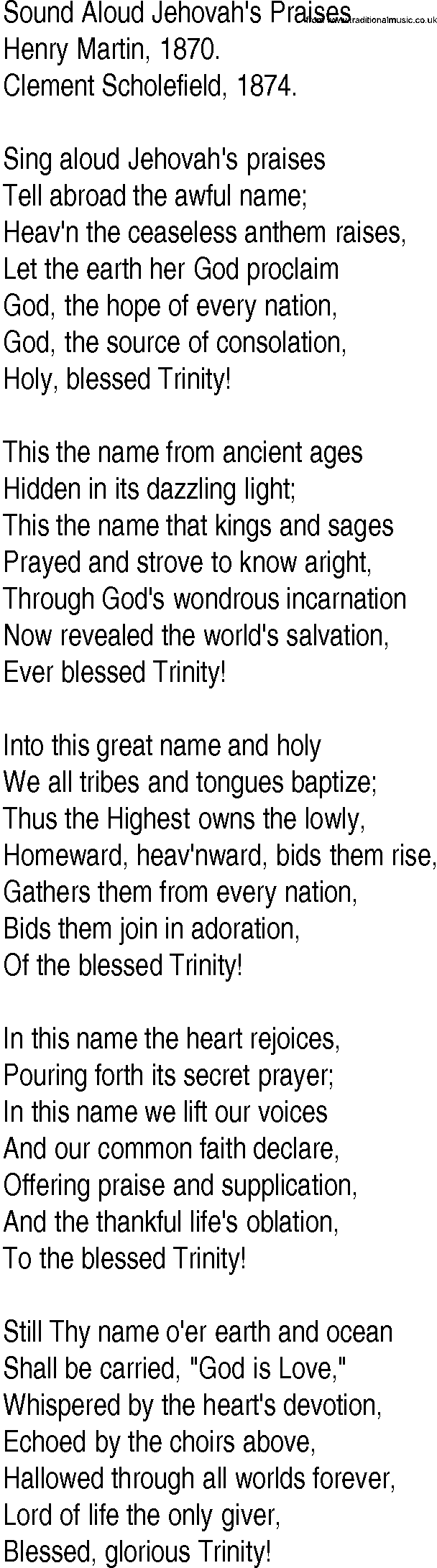 Hymn and Gospel Song: Sound Aloud Jehovah's Praises by Henry Martin lyrics
