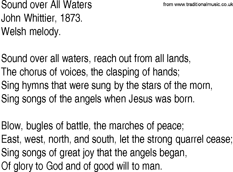Hymn and Gospel Song: Sound over All Waters by John Whittier lyrics