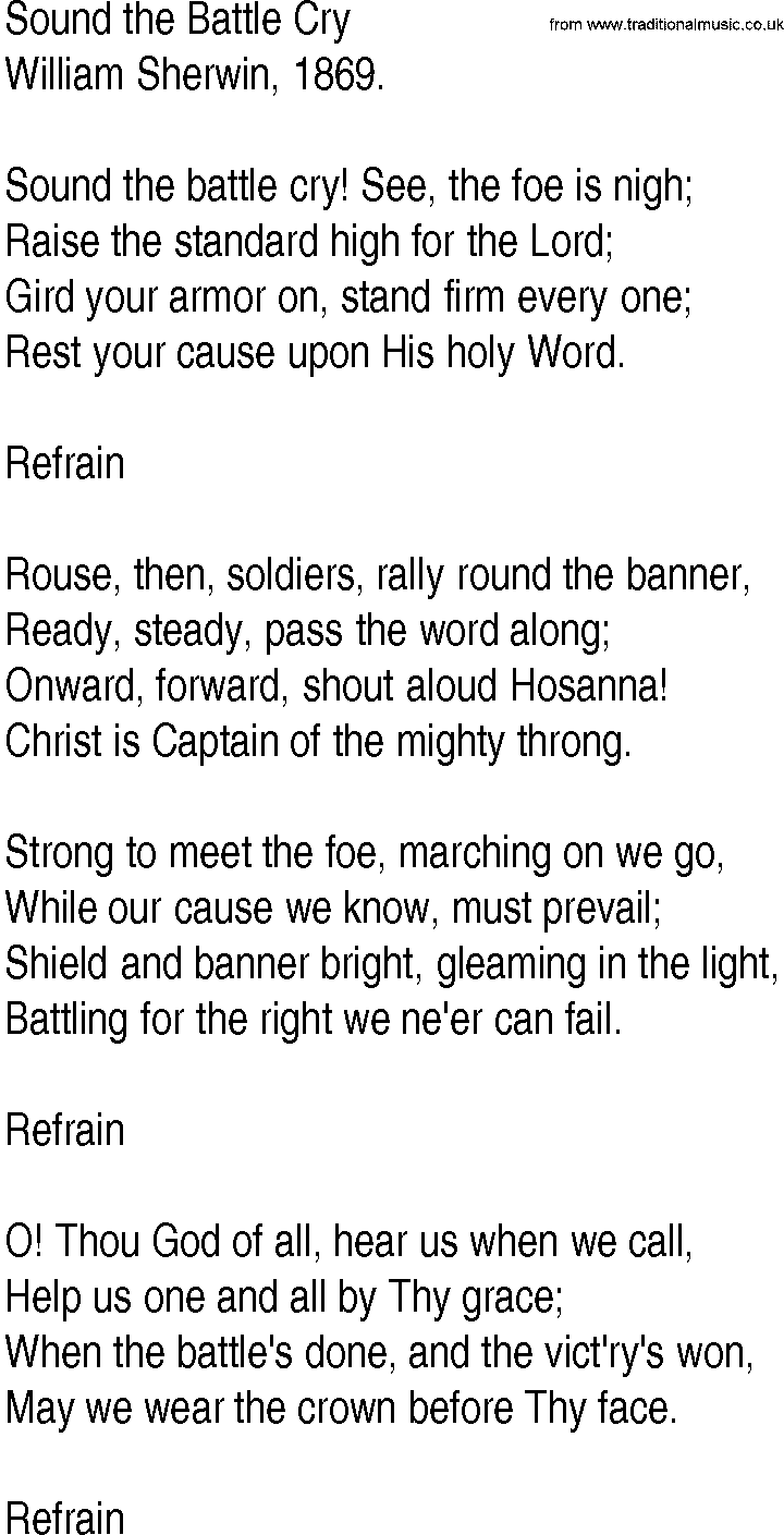 Hymn and Gospel Song: Sound the Battle Cry by William Sherwin lyrics