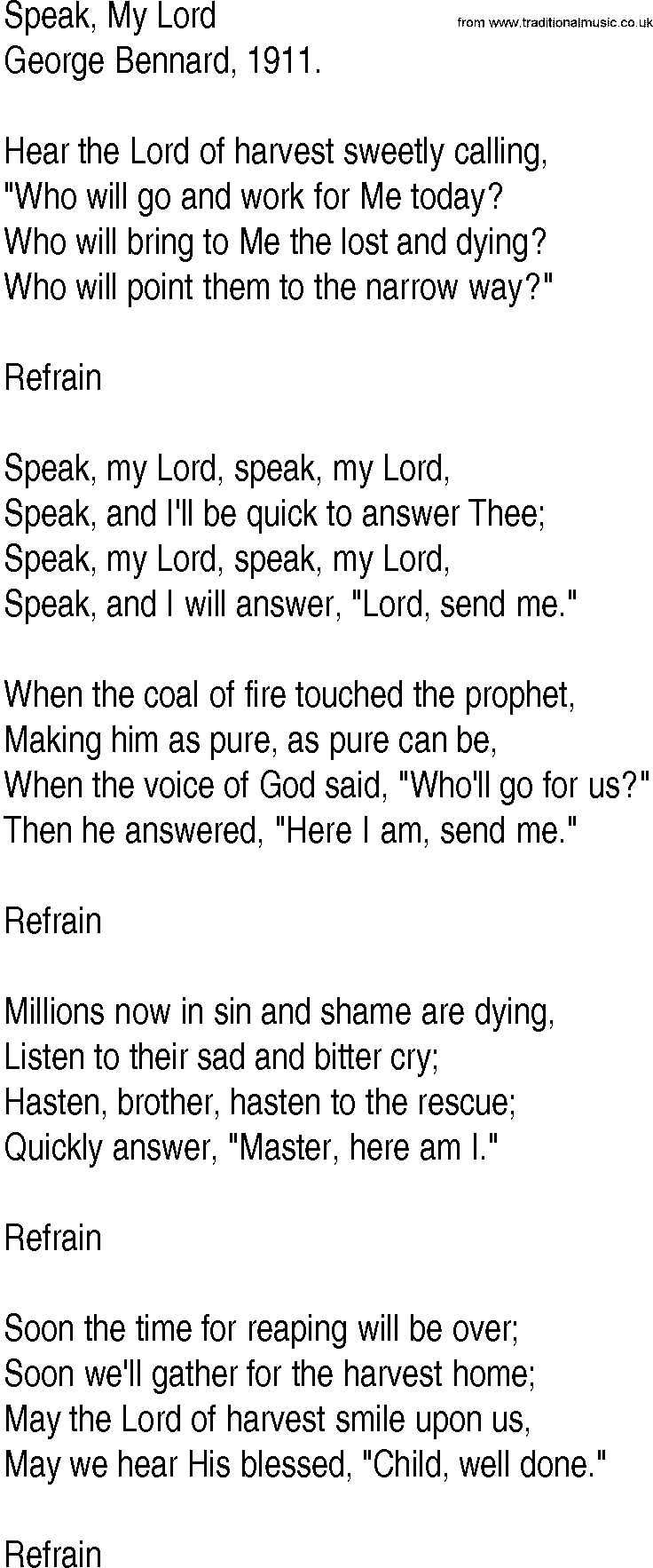 Hymn and Gospel Song: Speak, My Lord by George Bennard lyrics