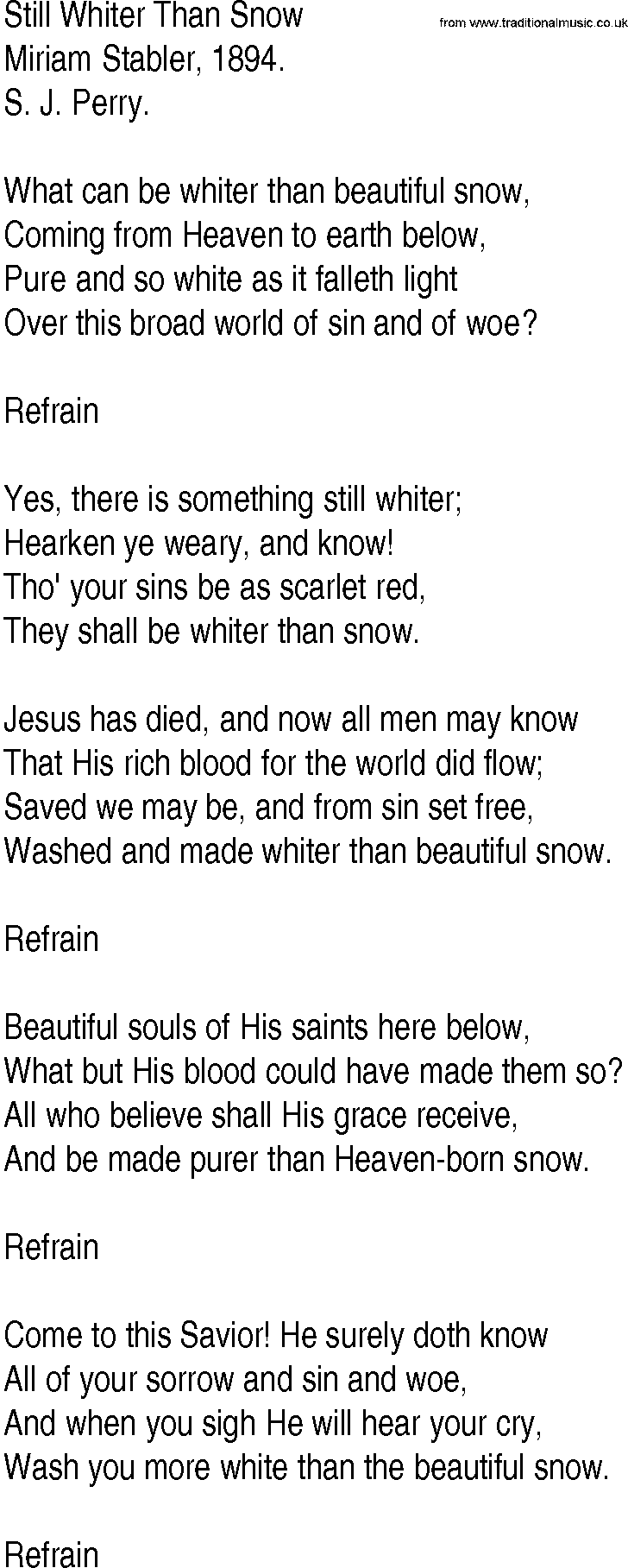 Hymn and Gospel Song: Still Whiter Than Snow by Miriam Stabler lyrics