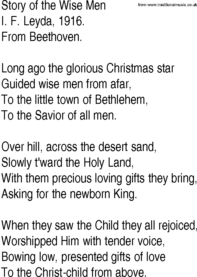 Hymn and Gospel Song: Story of the Wise Men by I F Leyda lyrics