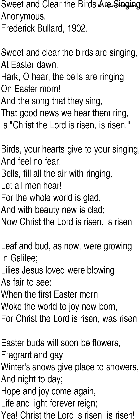 Hymn and Gospel Song: Sweet and Clear the Birds Are Singing by Anonymous lyrics