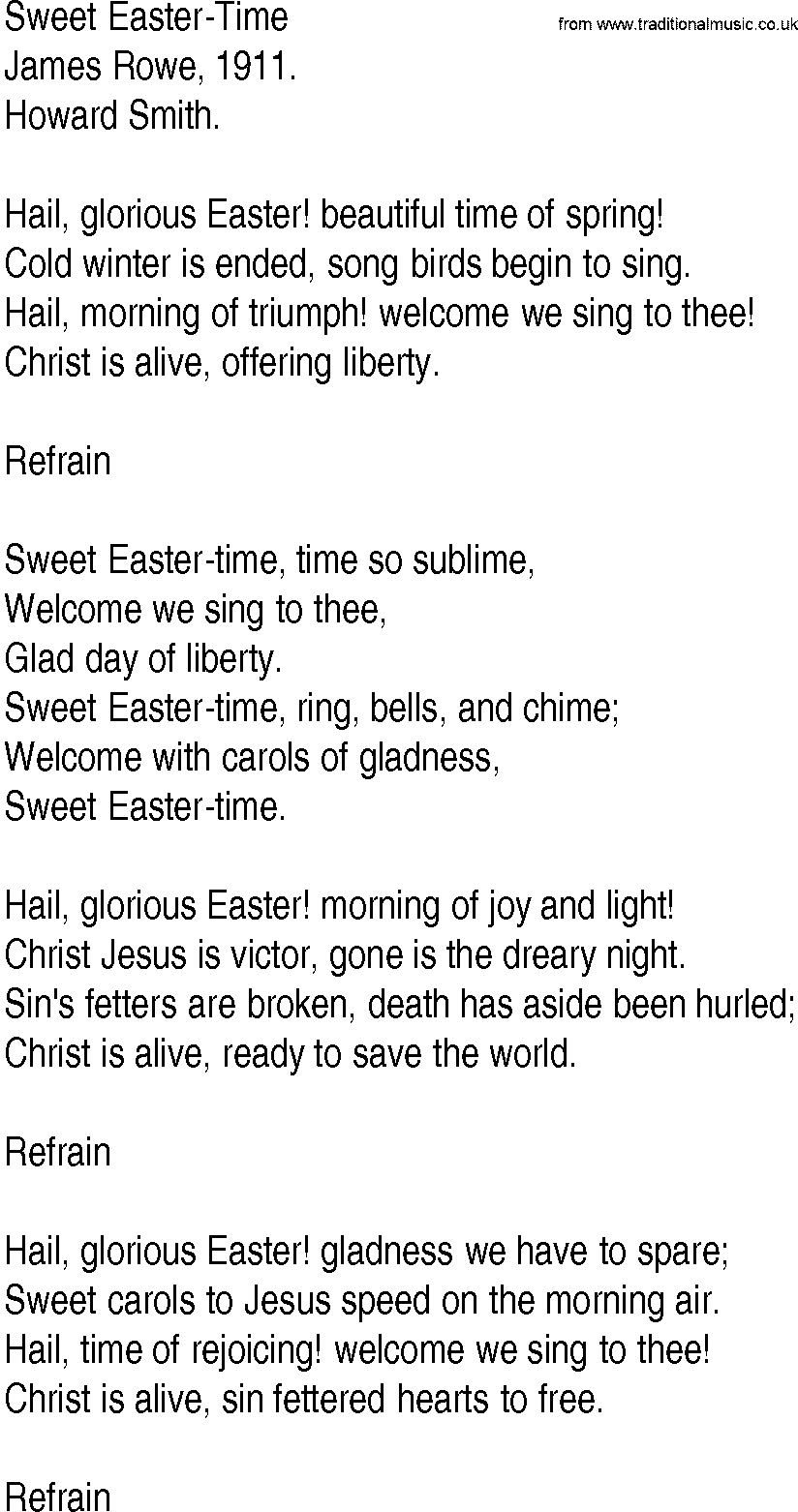 Hymn and Gospel Song: Sweet Easter-Time by James Rowe lyrics