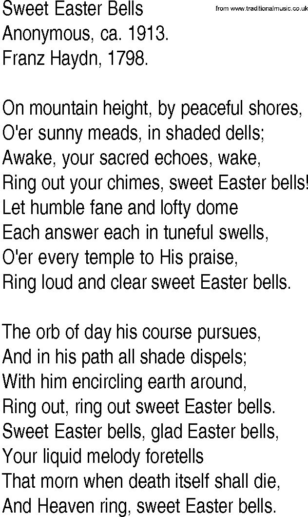 Hymn and Gospel Song: Sweet Easter Bells by Anonymous ca lyrics