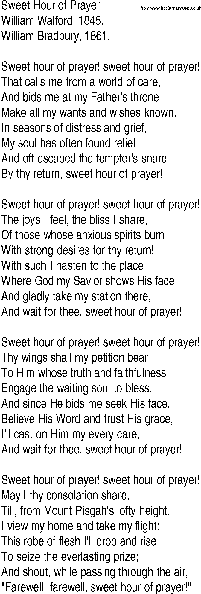 Hymn and Gospel Song: Sweet Hour of Prayer by William Walford lyrics