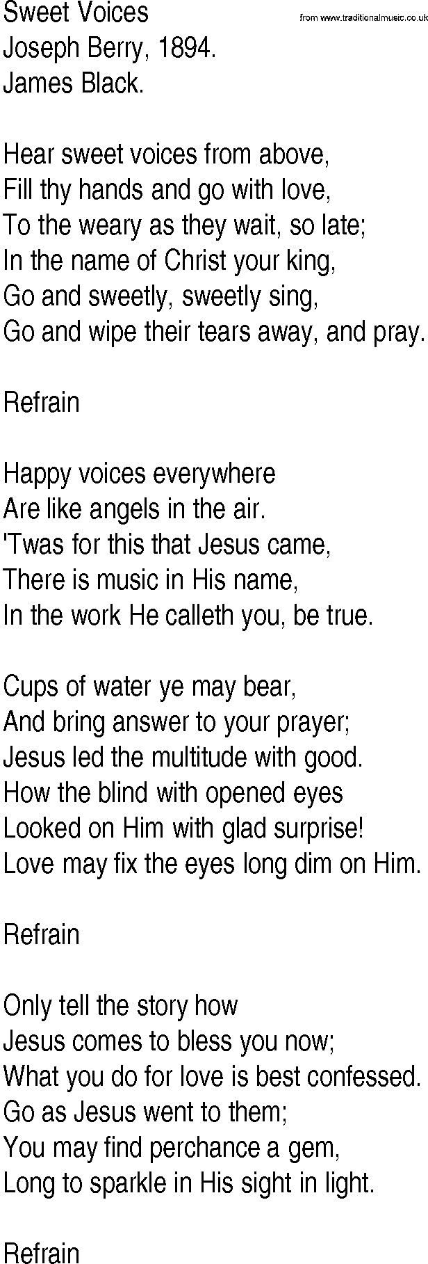 Hymn and Gospel Song: Sweet Voices by Joseph Berry lyrics