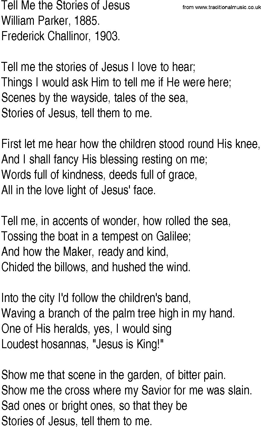 Hymn and Gospel Song: Tell Me the Stories of Jesus by William Parker lyrics
