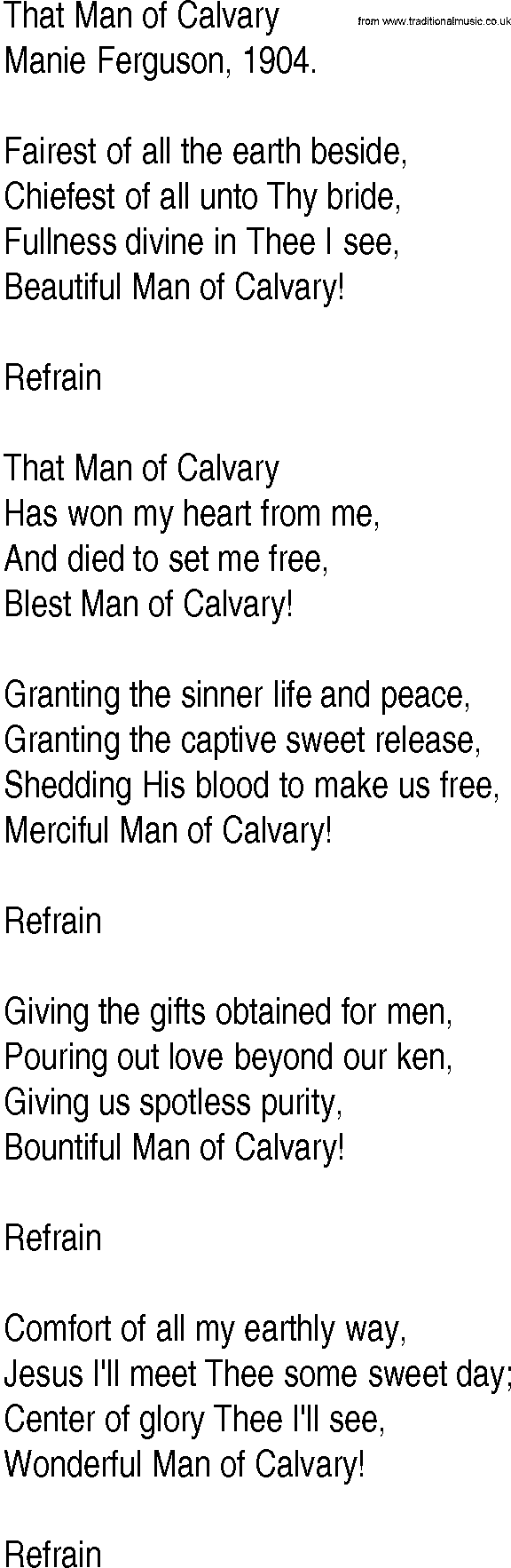 Hymn and Gospel Song: That Man of Calvary by Manie Ferguson lyrics