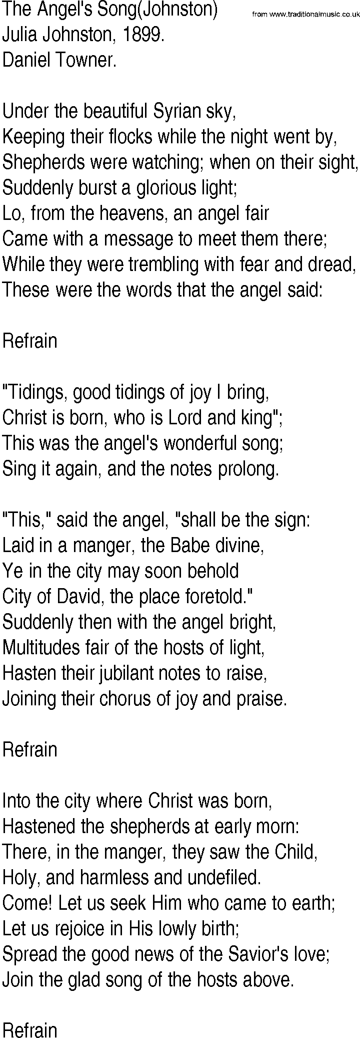 Hymn and Gospel Song: The Angel's Song(Johnston) by Julia Johnston lyrics
