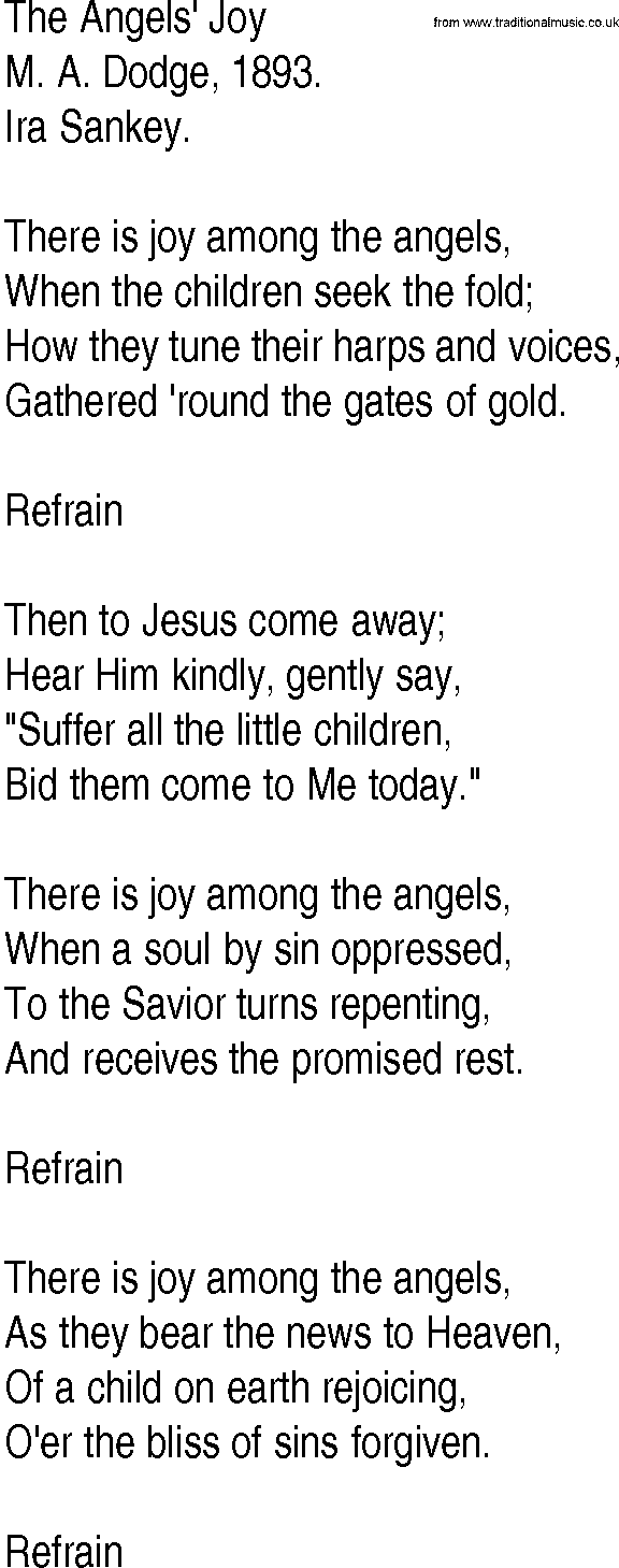 Hymn and Gospel Song: The Angels' Joy by M A Dodge lyrics