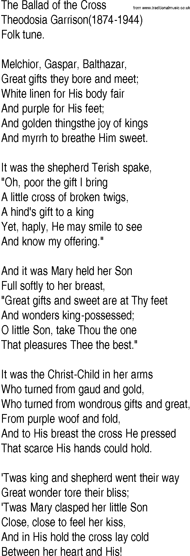 Hymn and Gospel Song: The Ballad of the Cross by Theodosia Garrison lyrics