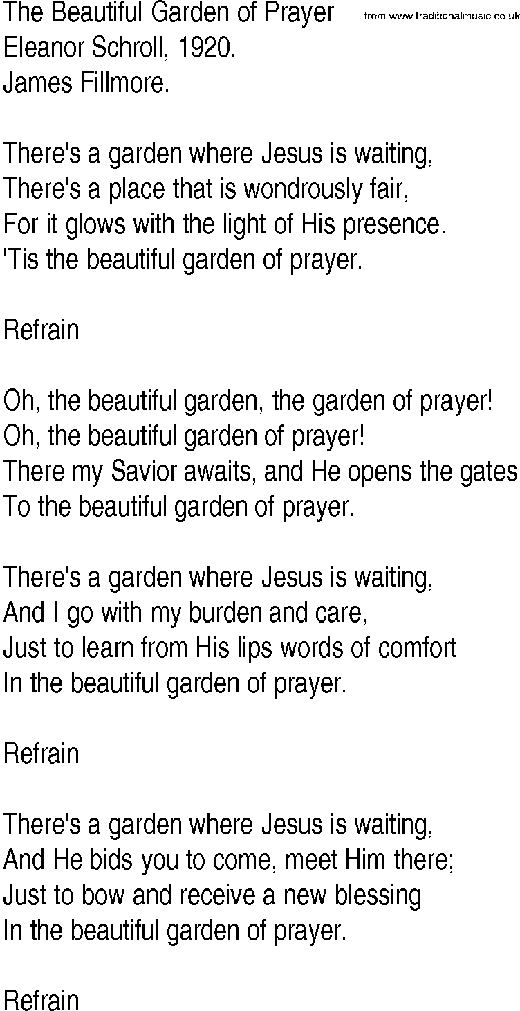 Hymn and Gospel Song: The Beautiful Garden of Prayer by Eleanor Schroll lyrics
