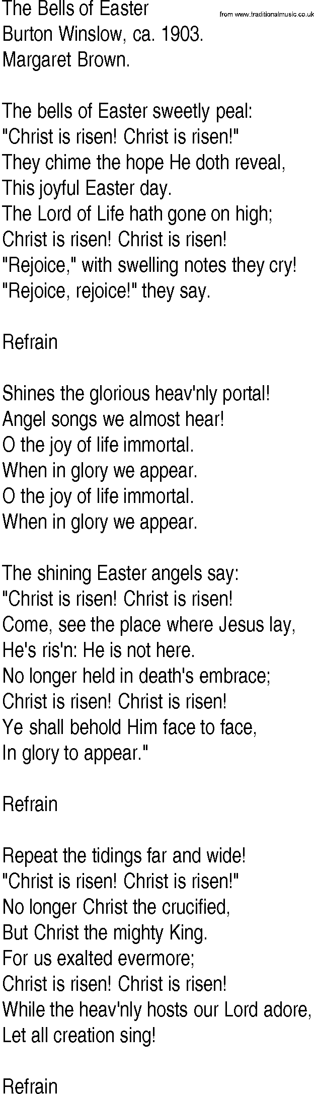 Hymn and Gospel Song: The Bells of Easter by Burton Winslow ca lyrics