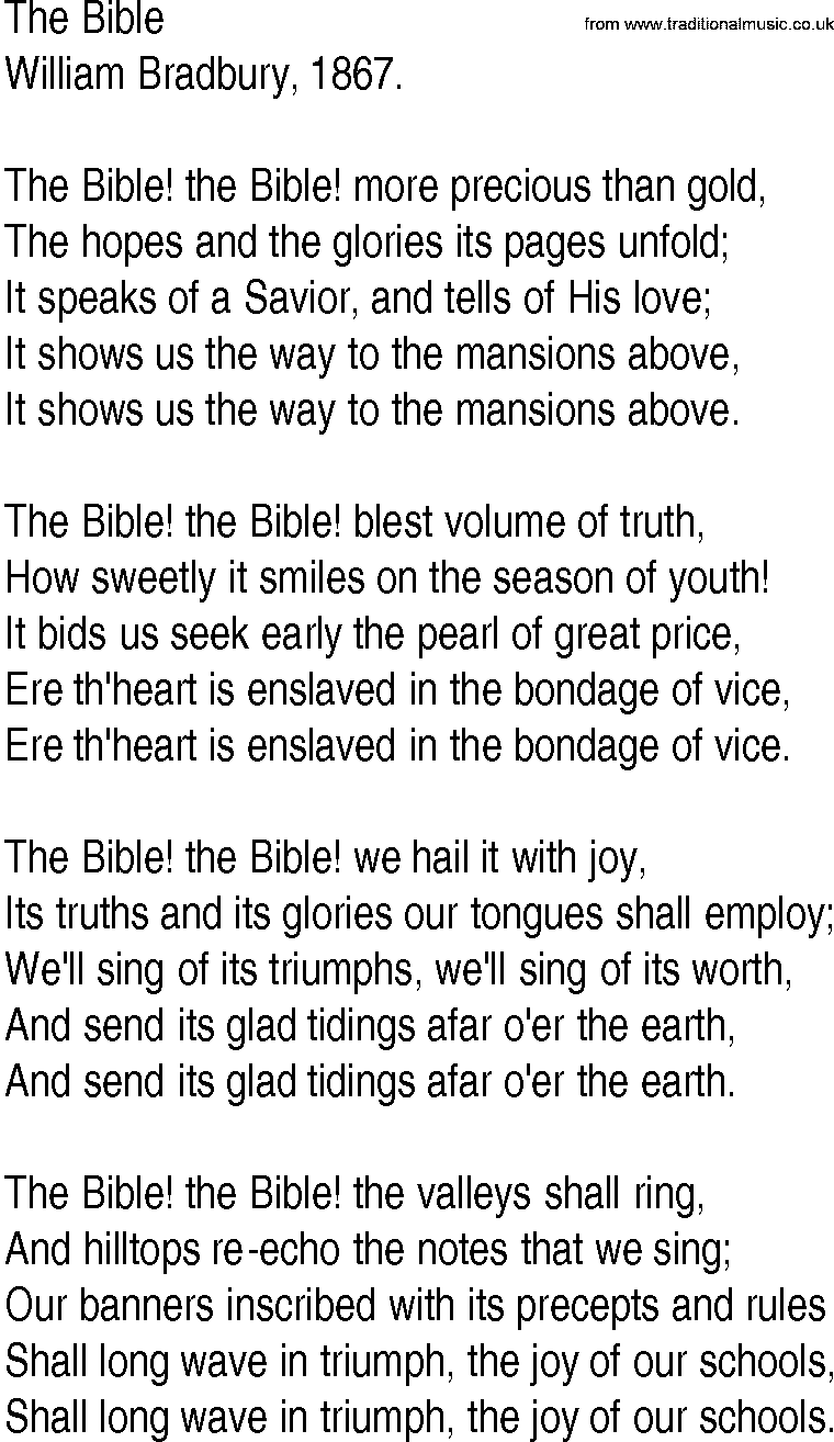 Hymn and Gospel Song: The Bible by William Bradbury lyrics