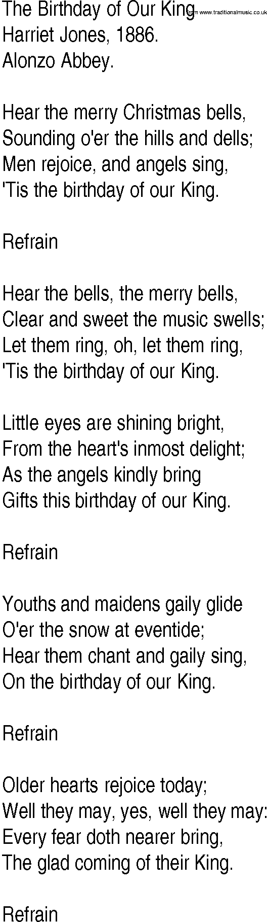 Hymn and Gospel Song: The Birthday of Our King by Harriet Jones lyrics