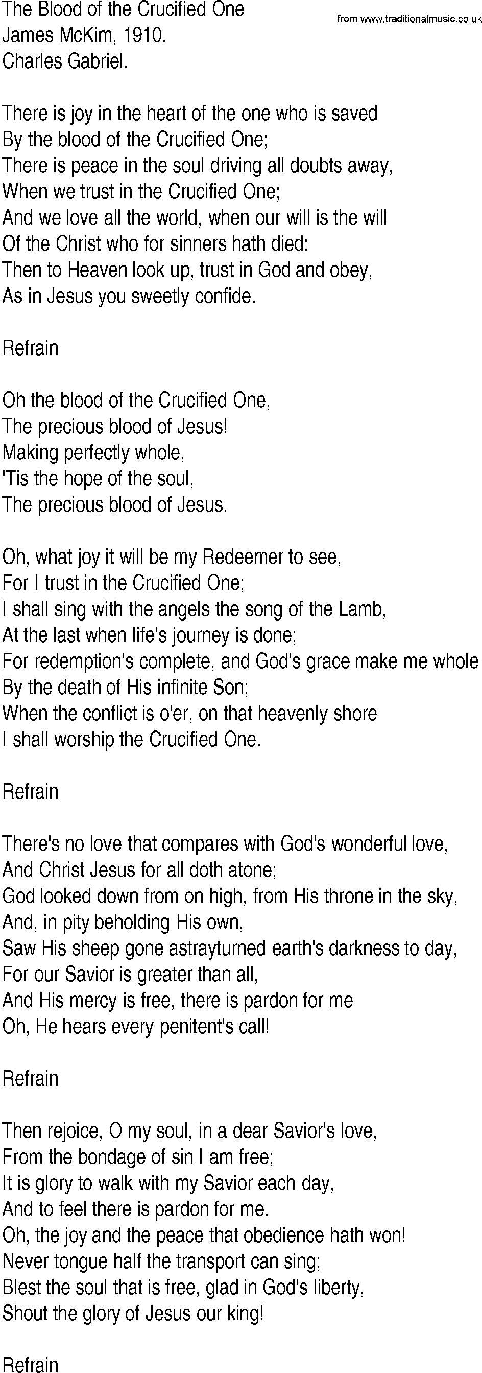 Hymn and Gospel Song: The Blood of the Crucified One by James McKim lyrics
