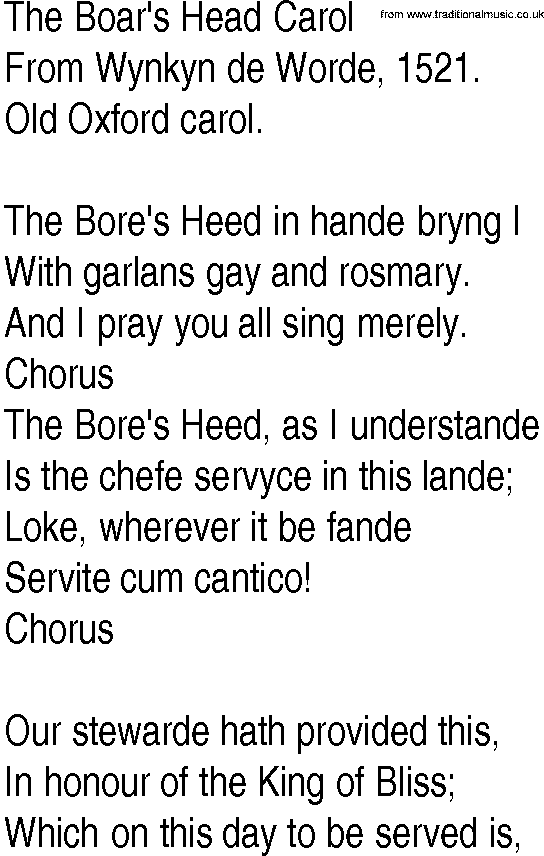 Hymn and Gospel Song: The Boar's Head Carol by From Wynkyn de Worde lyrics