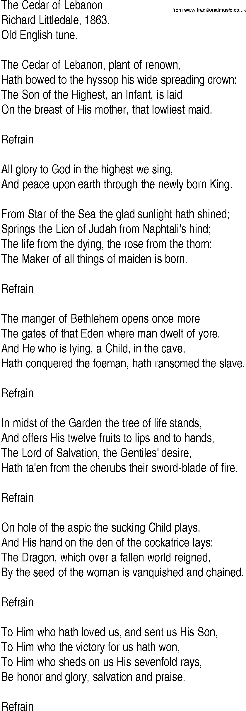 Hymn and Gospel Song: The Cedar of Lebanon by Richard Littledale lyrics