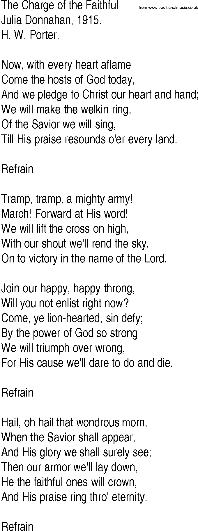 Hymn and Gospel Song: The Charge of the Faithful by Julia Donnahan lyrics