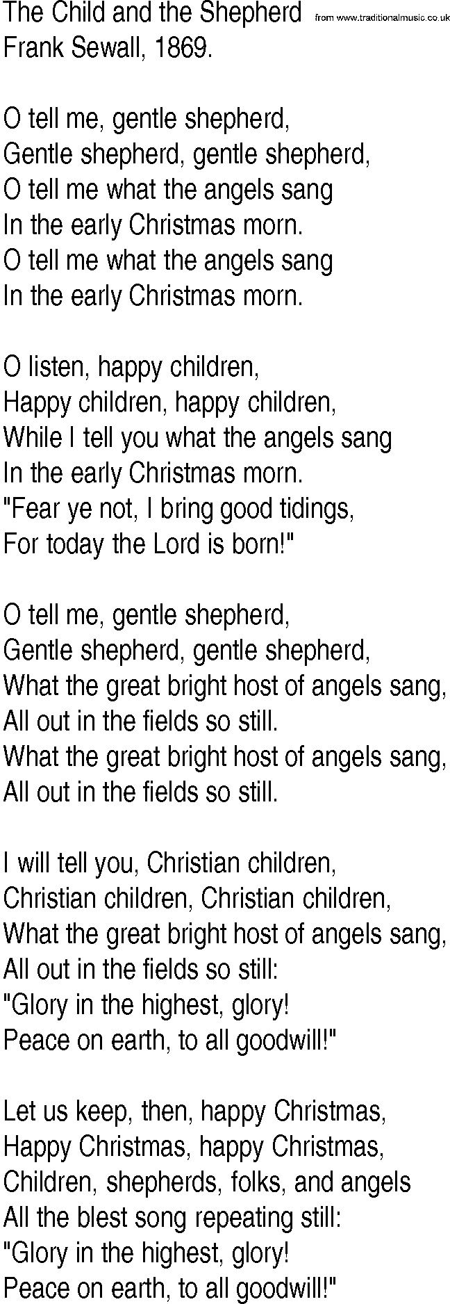 Hymn and Gospel Song: The Child and the Shepherd by Frank Sewall lyrics