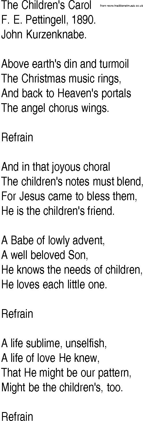 Hymn and Gospel Song: The Children's Carol by F E Pettingell lyrics