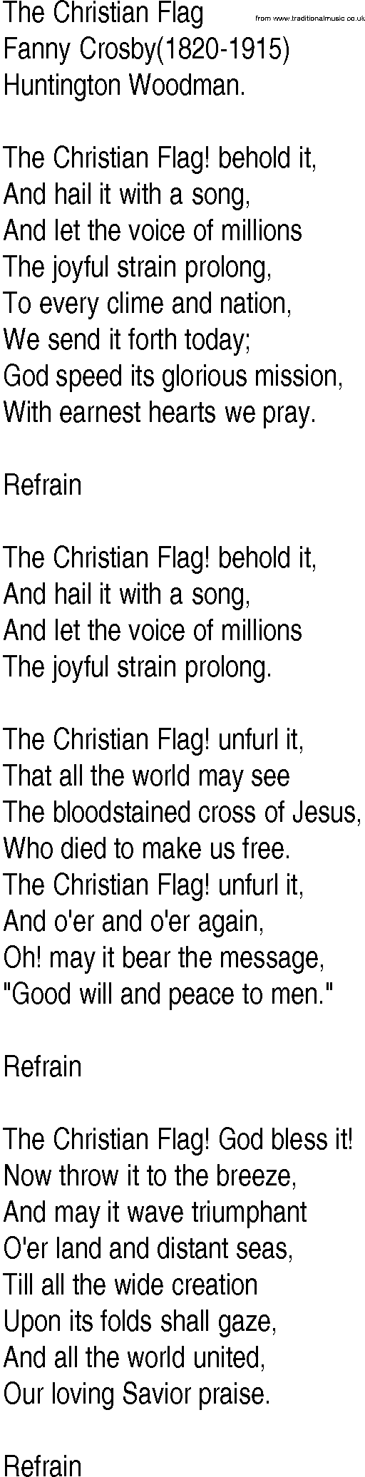 Hymn and Gospel Song: The Christian Flag by Fanny Crosby lyrics