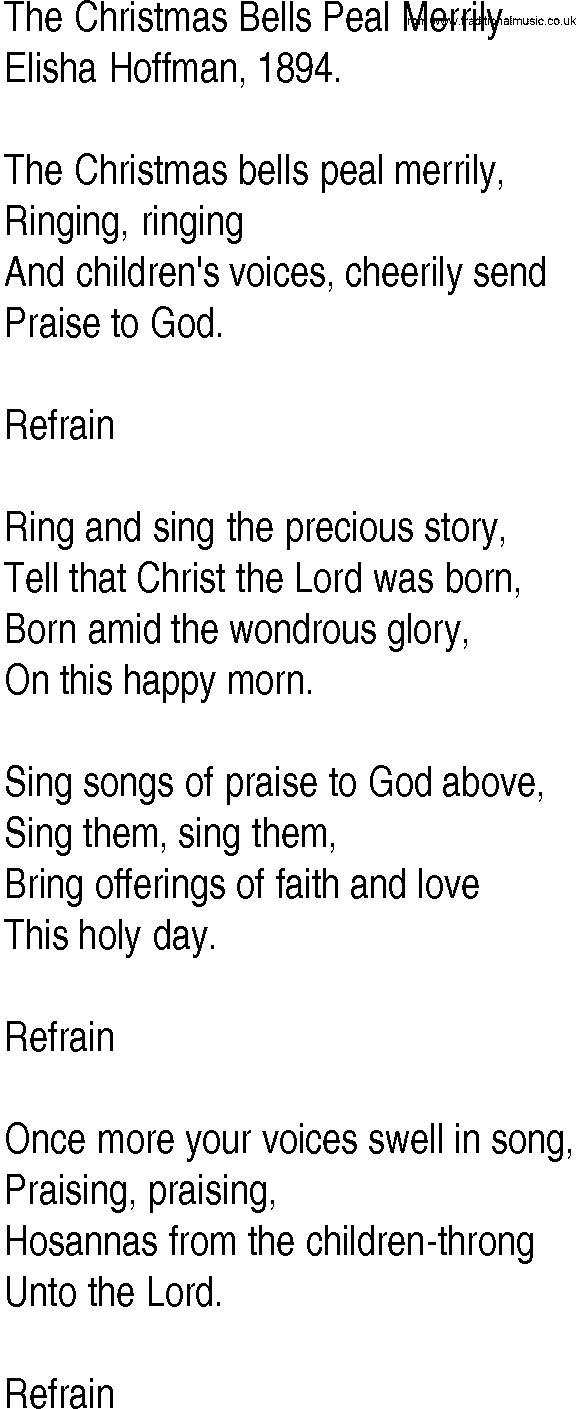 Hymn and Gospel Song: The Christmas Bells Peal Merrily by Elisha Hoffman lyrics