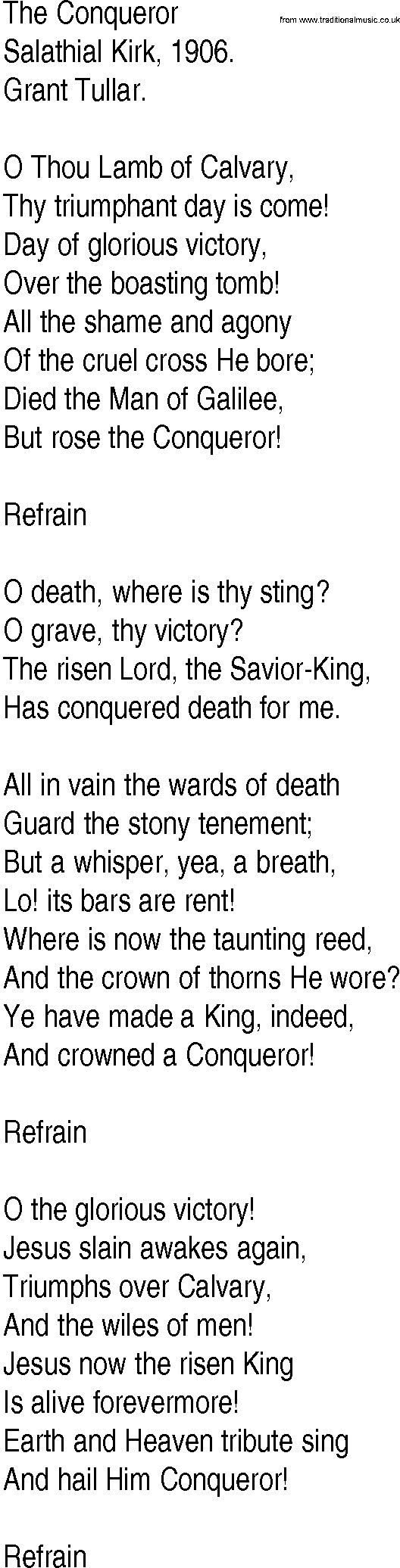 Hymn and Gospel Song: The Conqueror by Salathial Kirk lyrics
